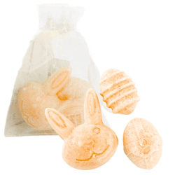 Amberblokje paashaas en eieren lily 4,5 cm organza zakje met 3 stuks