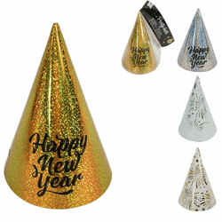 Cool2party feesthoeden met elastiek Happy New Year 20 cm 6 stuks 4 assorti