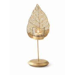 J-Line theelichthouder Blad goudkleurig 28 cm