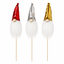 Gnome op steker Pailletten 35 cm 3 assorti