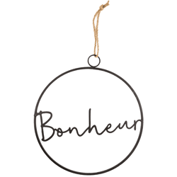 Hangdecoratie cirkel Bonheur zwart 39 cm