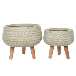 (R) Decoris bloempot op poten Alex outdoor zandkleurig 32 cm set van 2