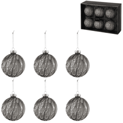 J-Line kerstballen Drip glas grijs 8,5 cm set van 6