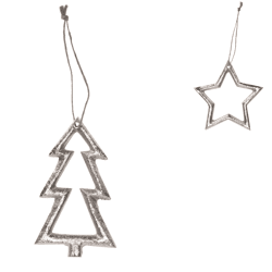 Kersthanger zilverkleurig 10 cm 2 assorti