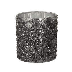 J-Line theelichthouder Glitter antraciet 8 cm
