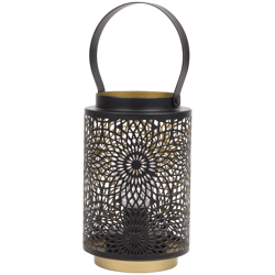 Tafellamp lantaarn LED op batterij zwart/goudkleurig 18 cm
