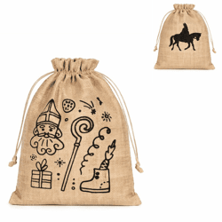 Geschenktas Sinterklaas jute zak 20 x 25 cm 2 assorti set van 3