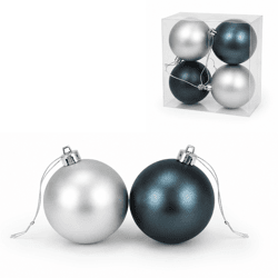 Kerstballen mat blauw/grijs 8 cm set van 4