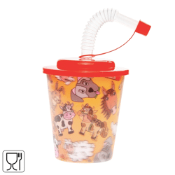 3D Becher mit Strohhalm und Deckel Bauernhoftiere 250 ml