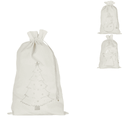 J-Line cadeautasje Kerst velvet wit 7.5 cm 3 assorti