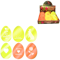 Hanger Pasen ei met spreuk neon 7,5 cm 6 assorti