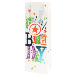 Geschenktas Happy Birthday wit 12,5 x 8 x 36 cm