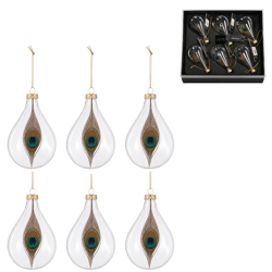 J-Line Christmas Ornaments, Peacock Feather, 11 cm, Set of 6
