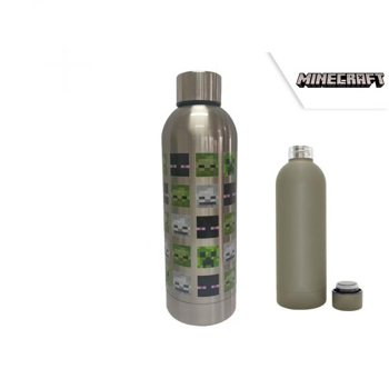 Minecraft - Green Mob Heads Trinkflasche silber / Green Mob Heads Bottle silver