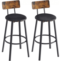 Barhocker 2er Set, Thekenhocker, Barstühle mit Rückenlehne und Fußstütze, Sitz für Küche, Esszimmer, Bistro, rustikal braun/schwarz
