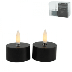 Countryfield LED theelicht Lyon rustiek vlameffect zwart 5 cm set van 2