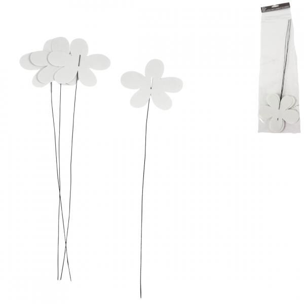 Decoratie steker Bloem wit 38 cm set van 4