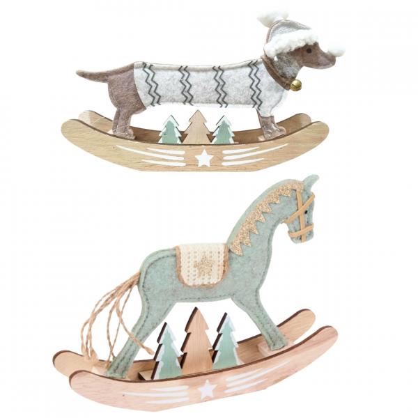 Weihnachtsdekoration Schaukelpferd/Hund 21 cm 2fach sortiert