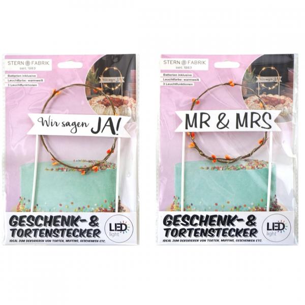 Cake topper wedding LED on battery 20 cm 2 assorted