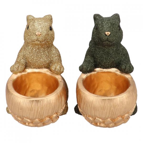 Bowl Jingle squirrel sitting green/gold 22 cm 2 assorted