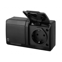 asvendo elektro HERMES moderne Aufputz-Serie/Lichtschalter/Doppelschalter/Steckdose/ IP44 Wassergeschützt/Außenbereich/Schwarz (2-fach)