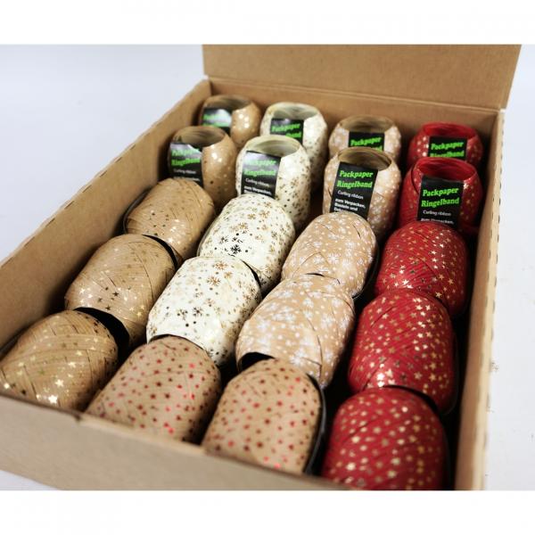 Horn Geschenkband kraft/weiß/rot Display 20 Stück