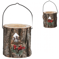 Lantern Christmas wood 10 cm 2 assorted