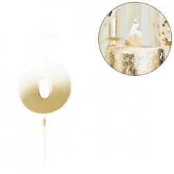 Ginger Ray kaars Cijfer 6 ombre goudkleurig/wit 8 cm