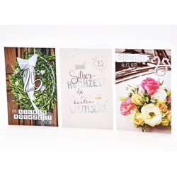 Silver wedding anniversary card - 100 pieces - 3 motifs - 11.5 x 17.5 cm