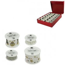 Horn cadeaulint zwart/wit/goudkleurig display 48 stuks