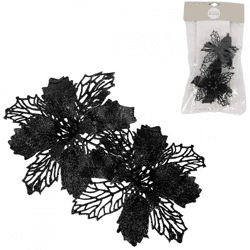 Künstliche Blume auf Clip Weihnachtsstern Glitter schwarz 10 cm 2er Set