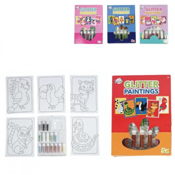 Glitter schilderijen 22 cm 4 assorti