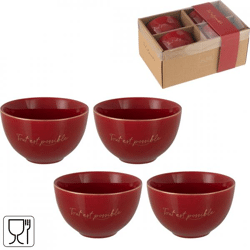 J-Line schaal Tout Est Possible porselein rood 10,5 cm 4 stuks