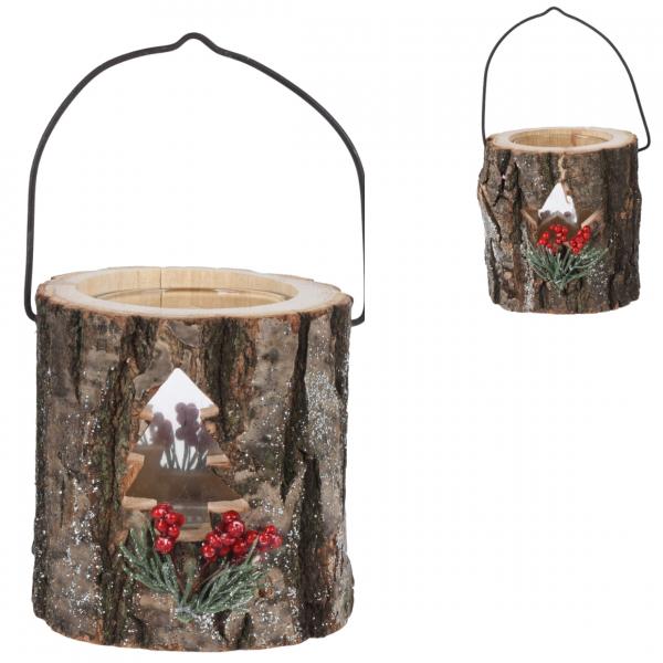 Lantern Christmas wood 10 cm 2 assorted