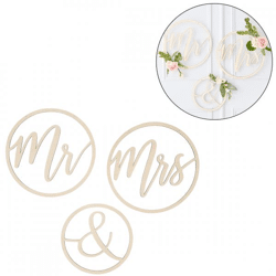 Ginger Ray hangdecoratie Mr & Mrs houten cirkels 35 cm set van 3