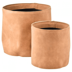 Flower pot leatherlook cognac brown 21,5 cm set of 2