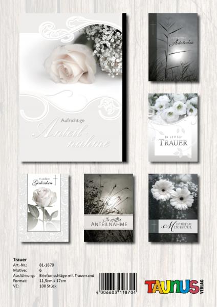 Trauerkarten - 100 St&uuml;ck - 6 Motive