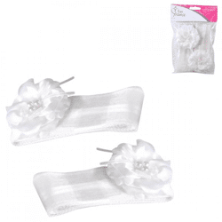 Decoratie strik bloem tule wit 2 stuks