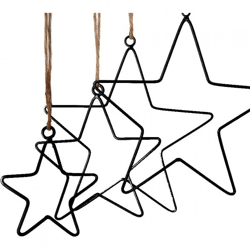Hanger sterren Kerst zwart 30 cm set van 4