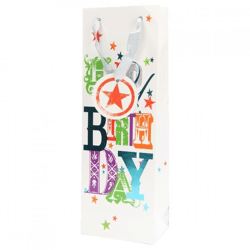 Geschenktüte Happy Birthday weiß 12,5 x 8 x 36 cm