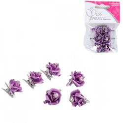 Knijper met bloem paars 2,5 cm set van 6