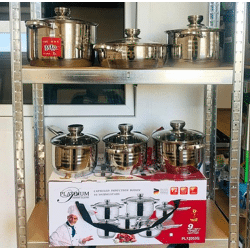 Topf Set 12-teilig, Kochtöpfe Edelstahl mit Glasdeckel, A-Ware