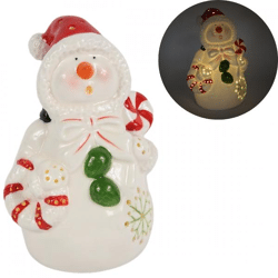 Villa Pottery kerstfiguur porselein 1 met LED licht op batterij 15 cm