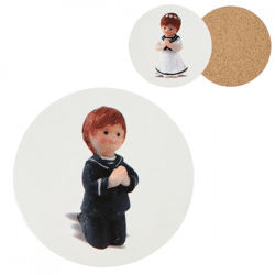 Coaster cork boy/girl 9,5 cm 4 pcs 2 assorti