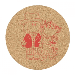 Coaster cork married couple red 9,5 cm 4 pcs.