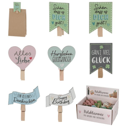 Craft clips / wooden clip greetings, 6/s, 7cmH