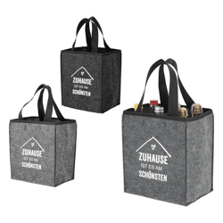 Felt bottle carrier for 6 bottles with saying 