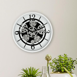 Wall clock cogwheel, white, approx.30cmD