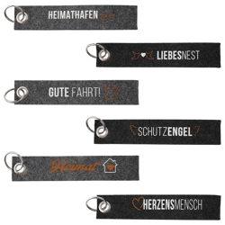 Lanyard sayings, felt with print, 6/s Sort. 2 approx. 18cm