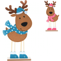 Decoration reindeer on foot felt pink/blue 40 cm 2 assorti